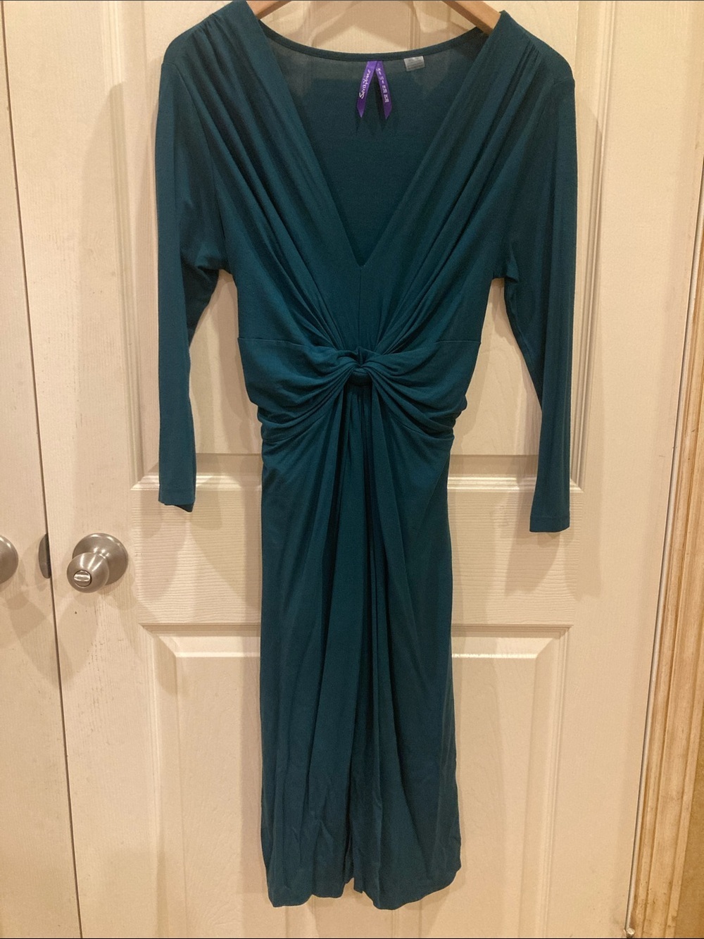 Seraphine Teal Knot-Front Long Sleeve Maternity Dress